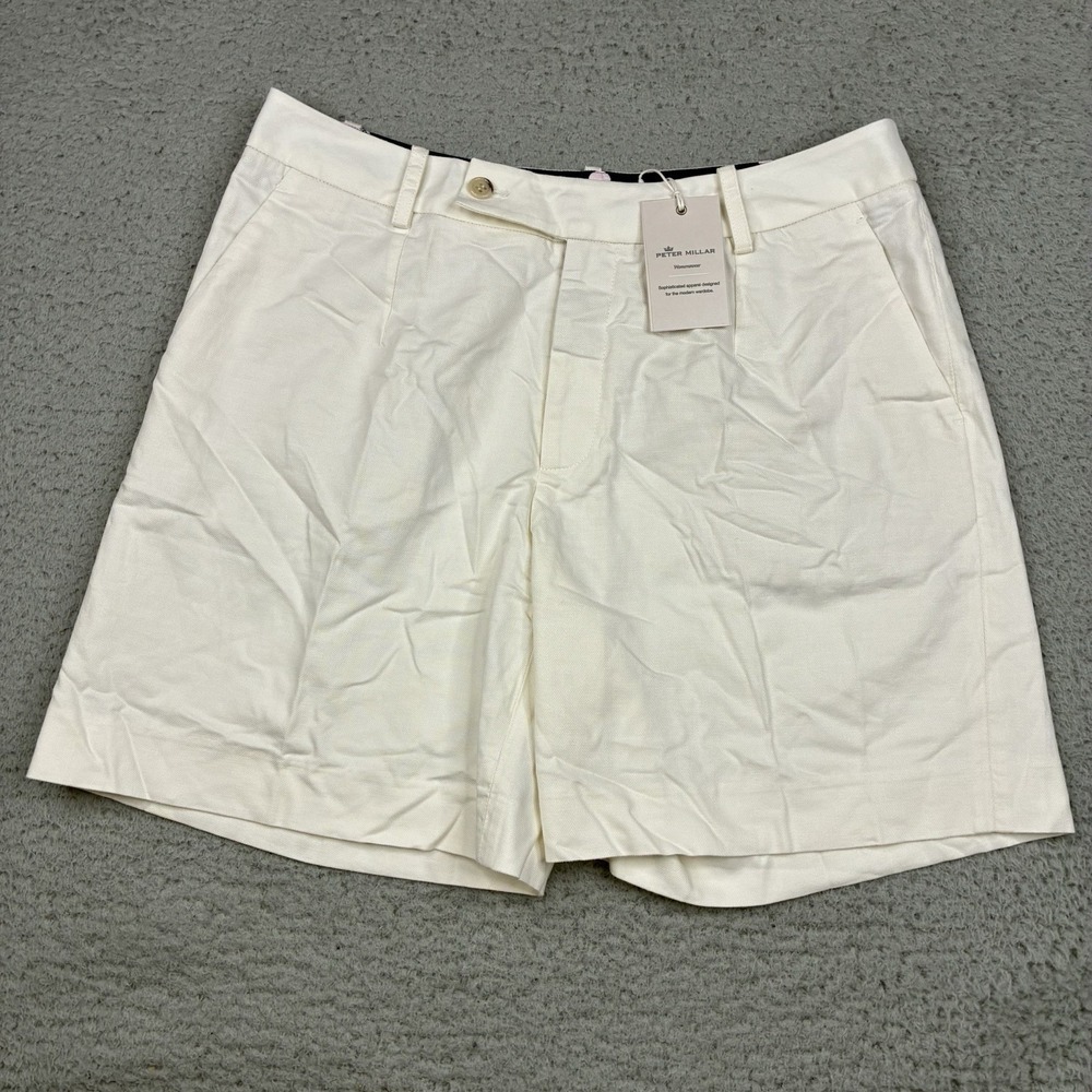 Peter Millar Women's Chino Shorts Beige Pleated Twill Savoir NWT